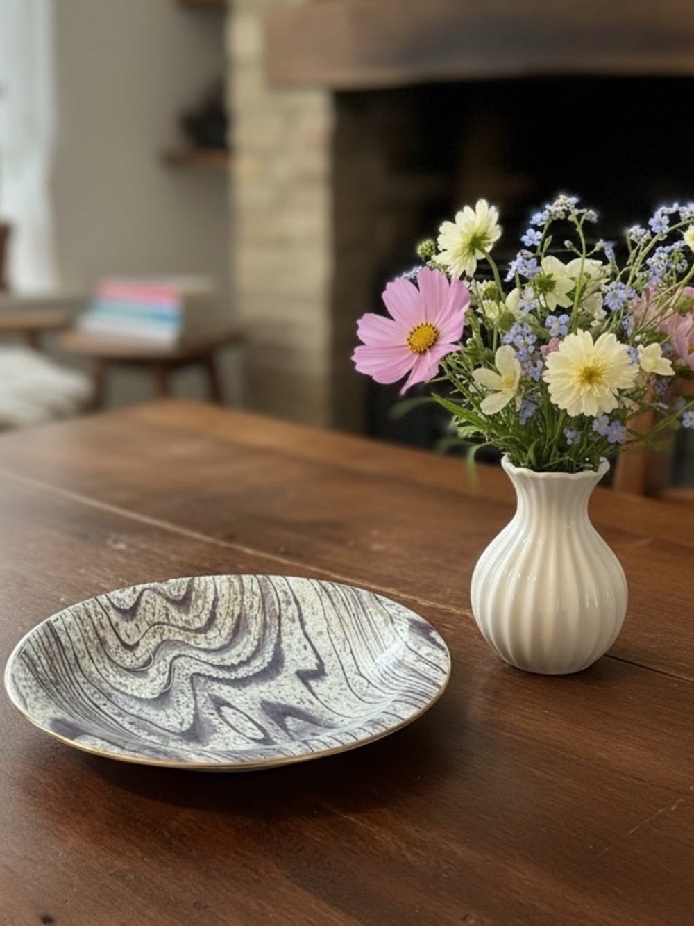 Anthropologie Porcelai
Woodgrain Marbled Purple Gold Iridescent Plate 6.5"